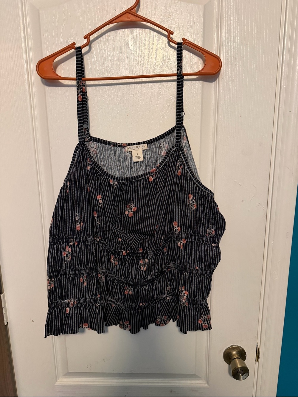 torrid Black Navy Striped Floral Smocked Cami